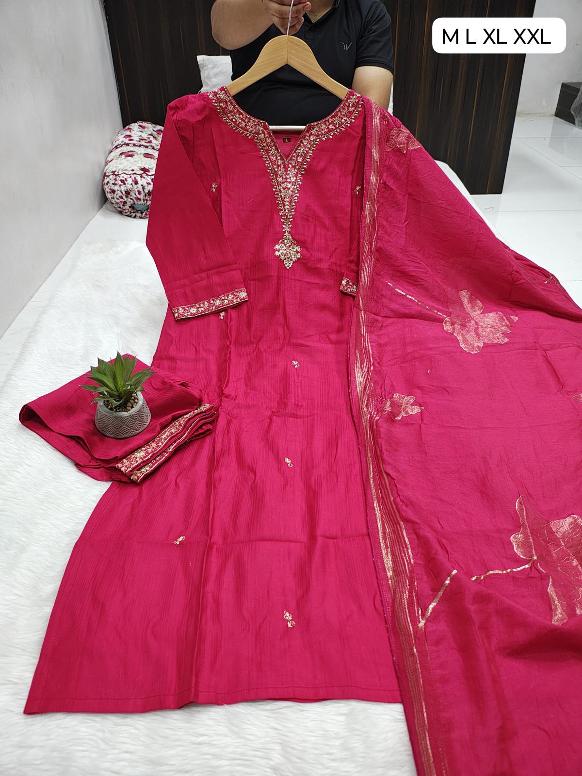 Red 3-piece Suit with Zari Work