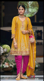 Heavy Embroidered Peplum Suit with Tulip Pants and Dupatta